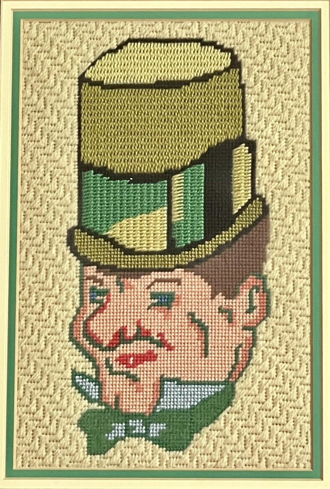Weird Vintage Leprechaun Needlepoint Bargello Retro Art 14” x 17” Framed1