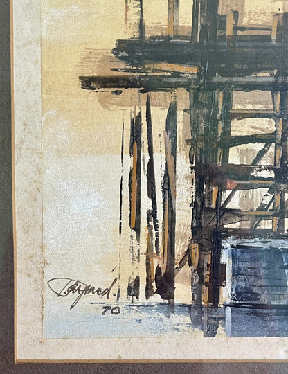 Original 1970 Abstract Modernist Dock Painting Plein Air Illegibly Signed Framed2