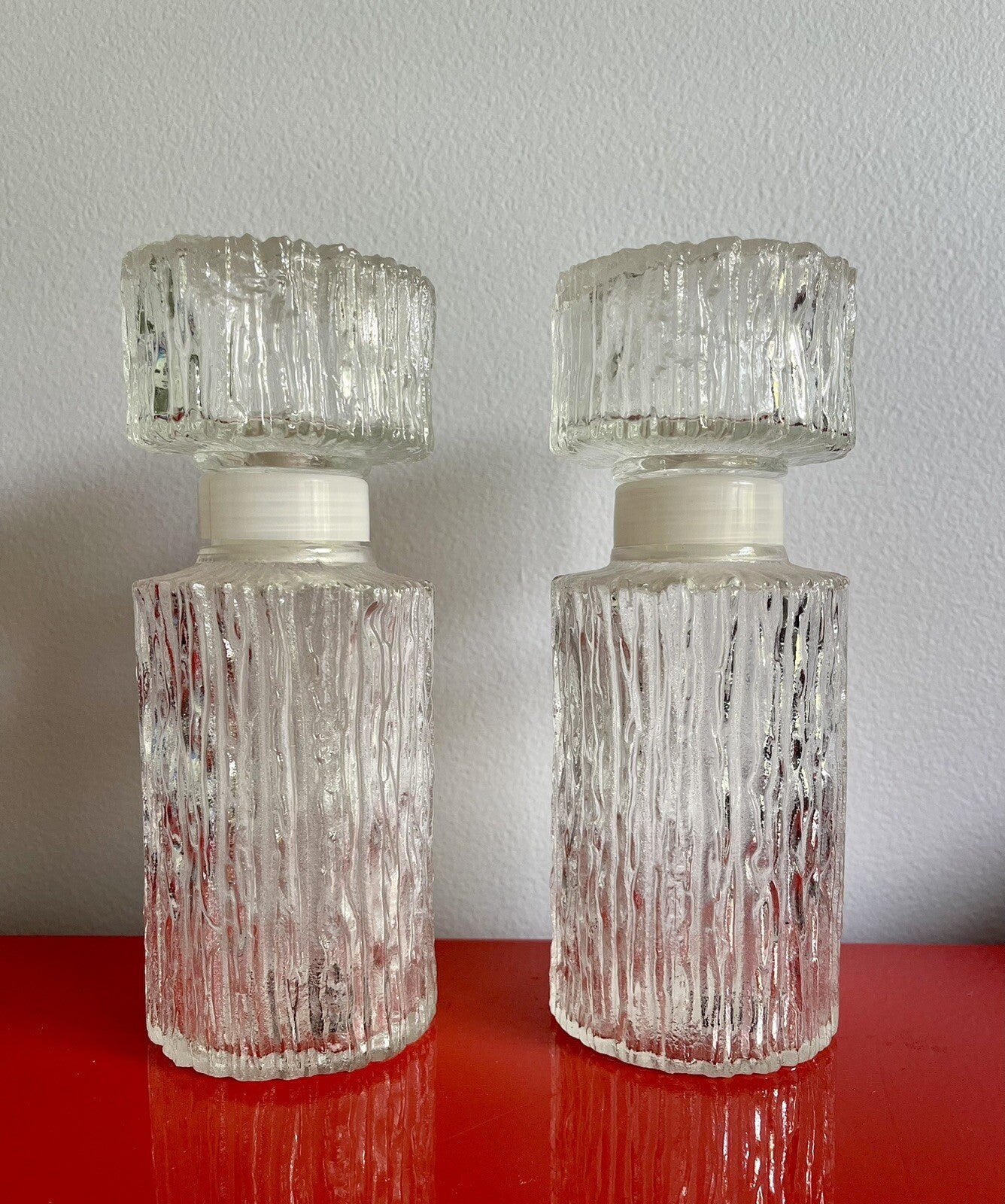 Retro Liquor Decanter Pair DBGM Bark Textured Glass Scandinavian Modern Style x20