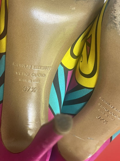 Pop Art 80s 90s Vibe NICHOLAS KIRKWOOD Silk Stiletto Pumps Graphic Cartoon 37.54