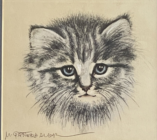 OOAK Cat Kitten Hand-Colored Pastel Lithograph Art Signed Gatterbauer Framed #20