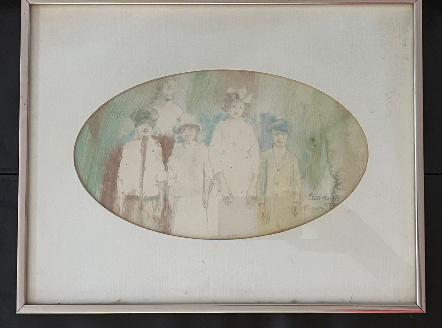 Ghostly Victorian Family Orig JEAN HARRIS 1977 Modern Art Watercolor Mixed Media1