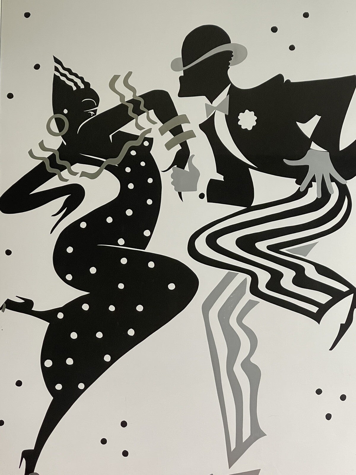 Harlem Art Deco Foil Serigraph Print Retro 1980s Ty Wilson Rhythm Signed Framed0