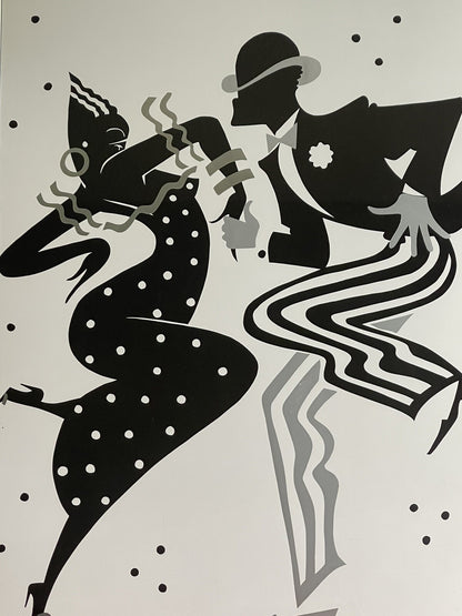 Harlem Art Deco Foil Serigraph Print Retro 1980s Ty Wilson Rhythm Signed Framed0