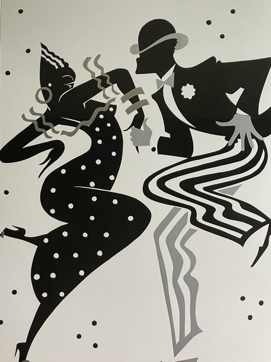 Harlem Art Deco Foil Serigraph Print Retro 1980s Ty Wilson Rhythm Signed Framed0