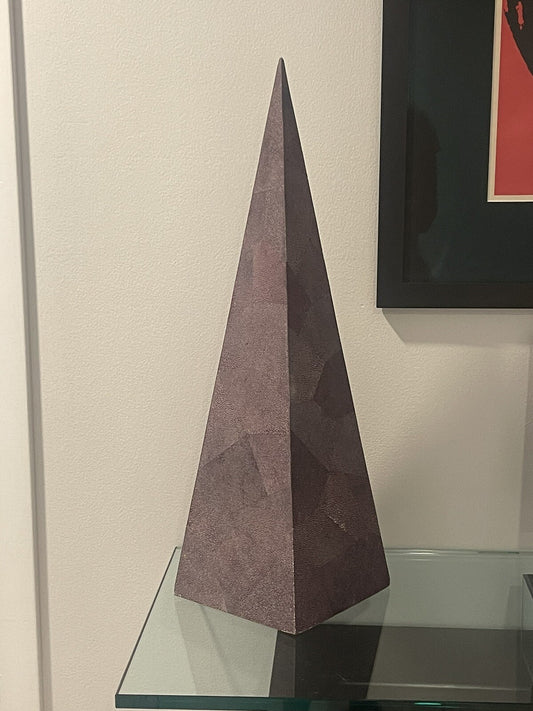 Maitland Smith 23.5” Purple Plum Gray Shagreen Texture Obelisk Hollywood Regency0