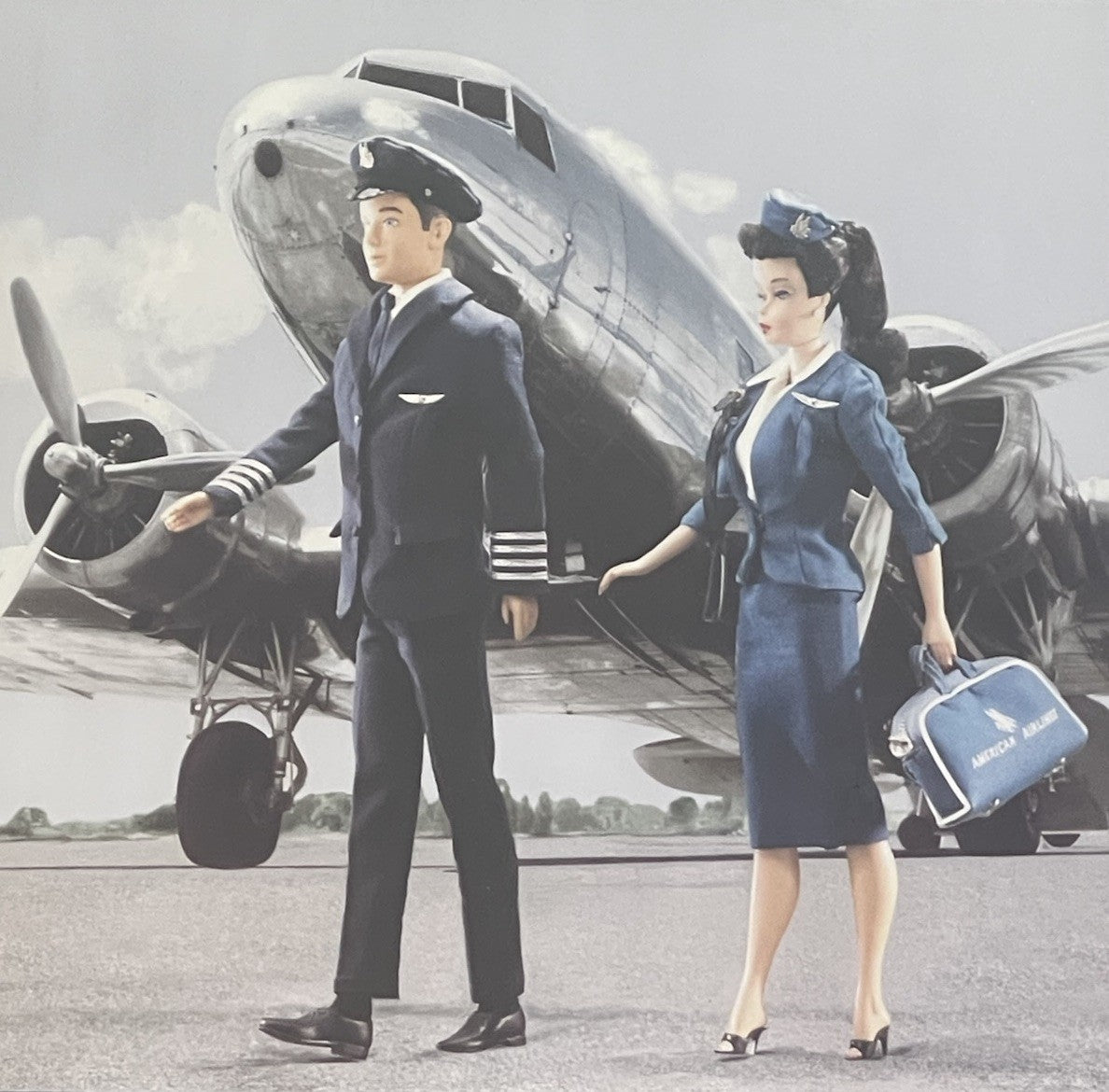 Barbie Ken American Airlines Pilot Stewardess Framed Retro Photo (?) Art Unique0