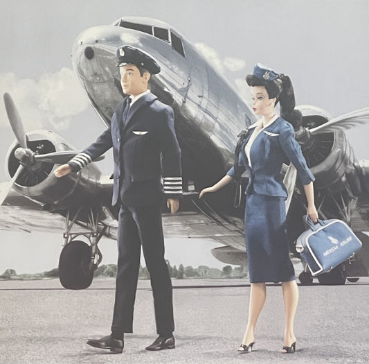 Barbie Ken American Airlines Pilot Stewardess Framed Retro Photo (?) Art Unique0