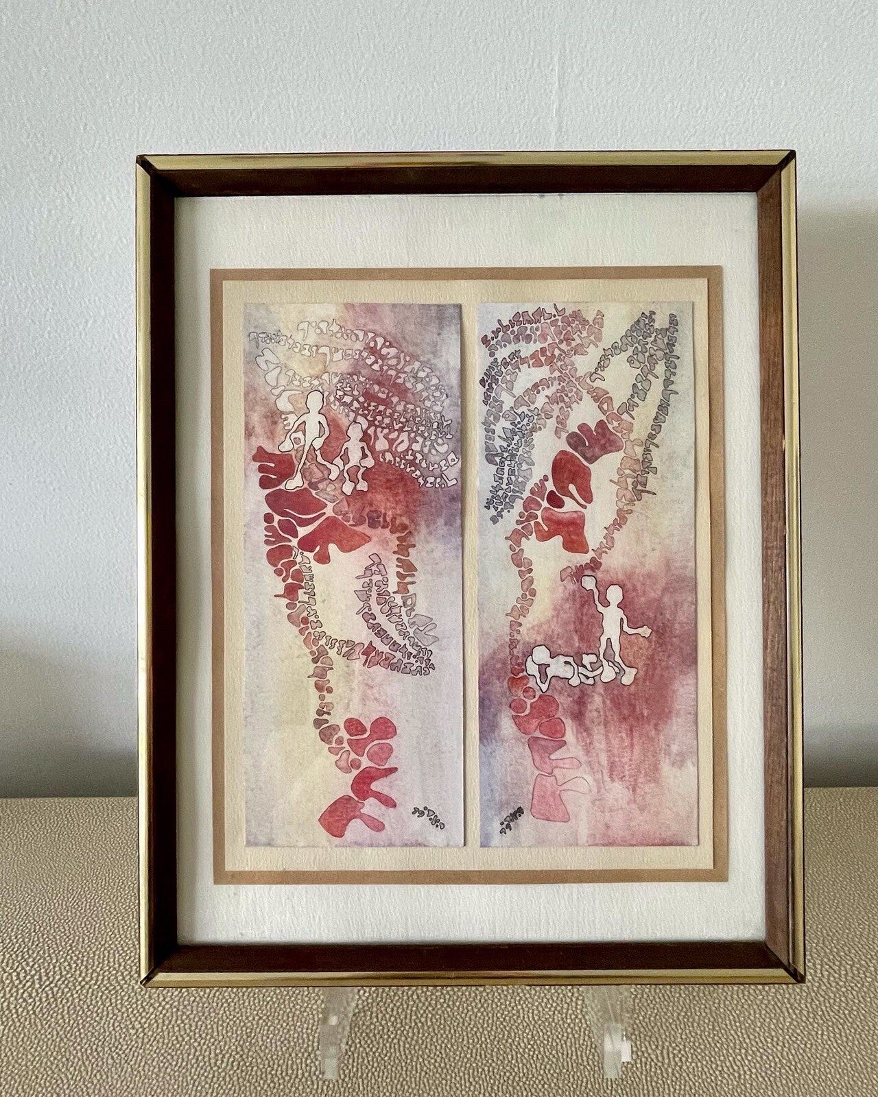 Fine Art Diptych SHEMA ISRAELI Modernist Abstract Signed Judaica Watercolor 19791