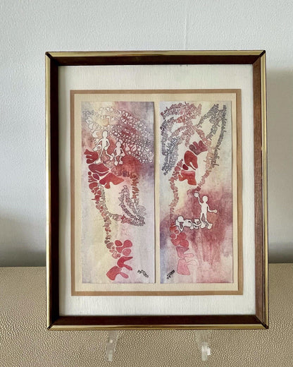 Fine Art Diptych SHEMA ISRAELI Modernist Abstract Signed Judaica Watercolor 19791