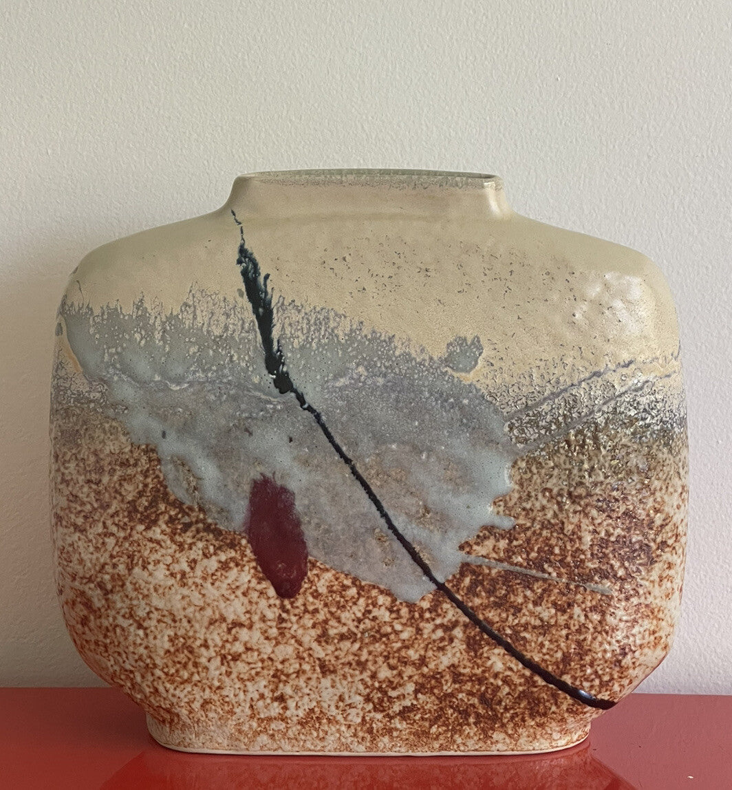 John Shedd 12” Studio Art Pottery Ceramic Vase 70s 80s Abstract Modernist Glaze1