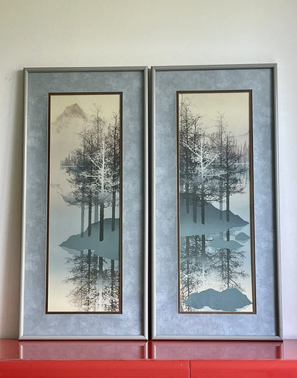 James Hagen 1970s Modernist TREE Serigraph Diptych Fine Art Prints Funky Cottage1
