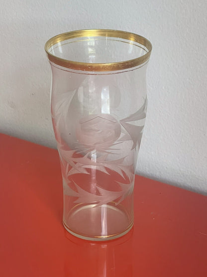 Delicate Vintage MCM Gold Rimmed Floral Etched Glass Tumblers 5.75” x 3” Moser?4