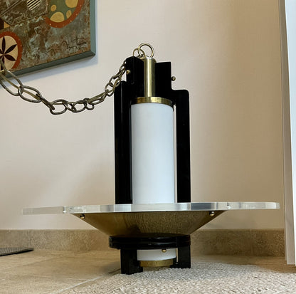 Art Deco Chandelier Vintage Lucite Lacquer & Brass Postmodern Hollywood Regency1