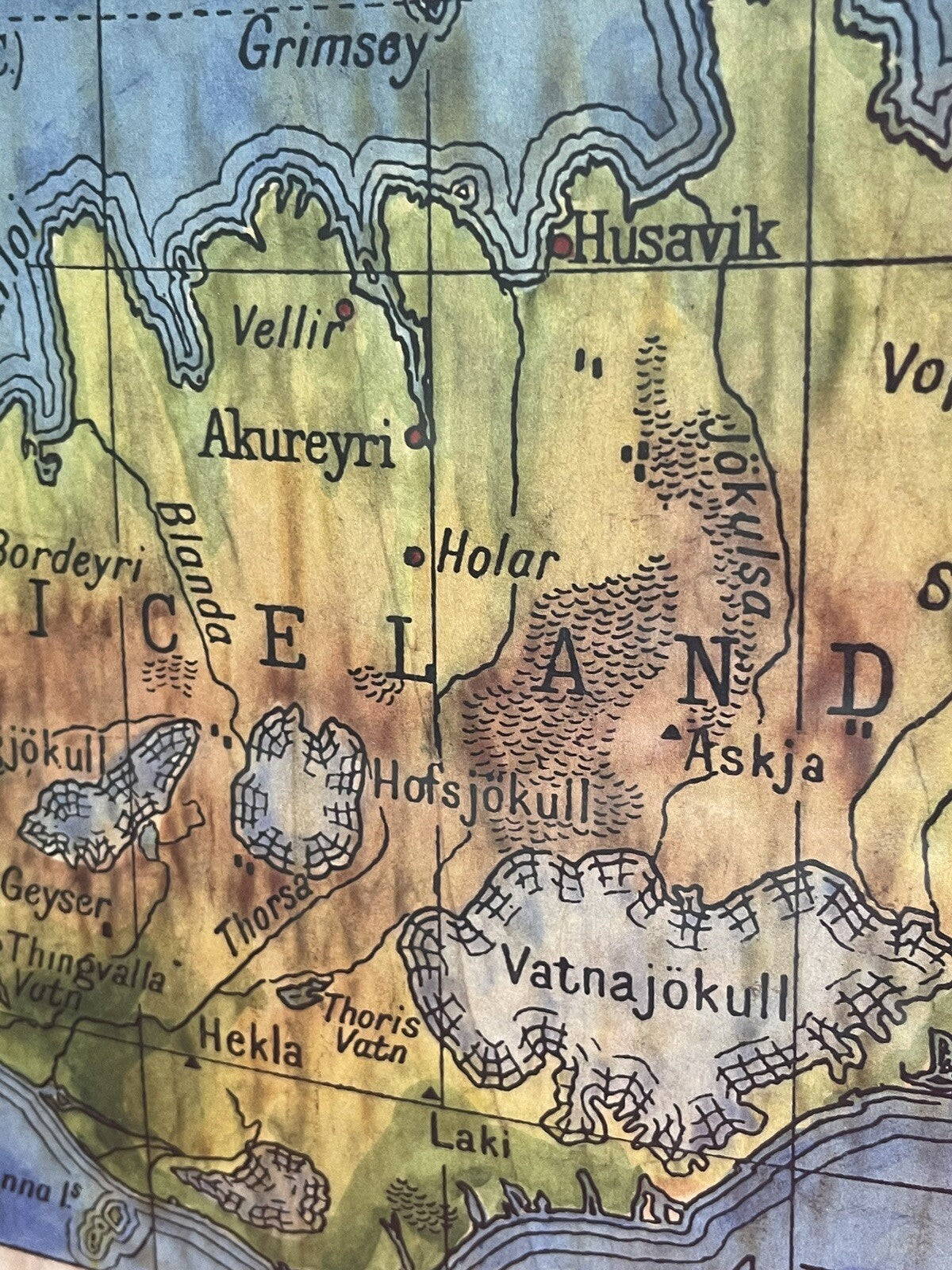 Hand Colored Iceland Historical Map Lisa Middleton Geysers Glaciers Lava Fields4