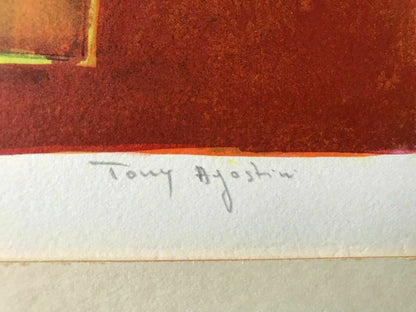 MCM LITHOGRAPH SIGNED Tony Agostini Vintage Artists Studio Orange Easel NUMBERED3