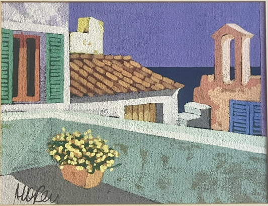 Original Impressionist Fine Art Seaside Roof Painting Colorful Modernist Signed0