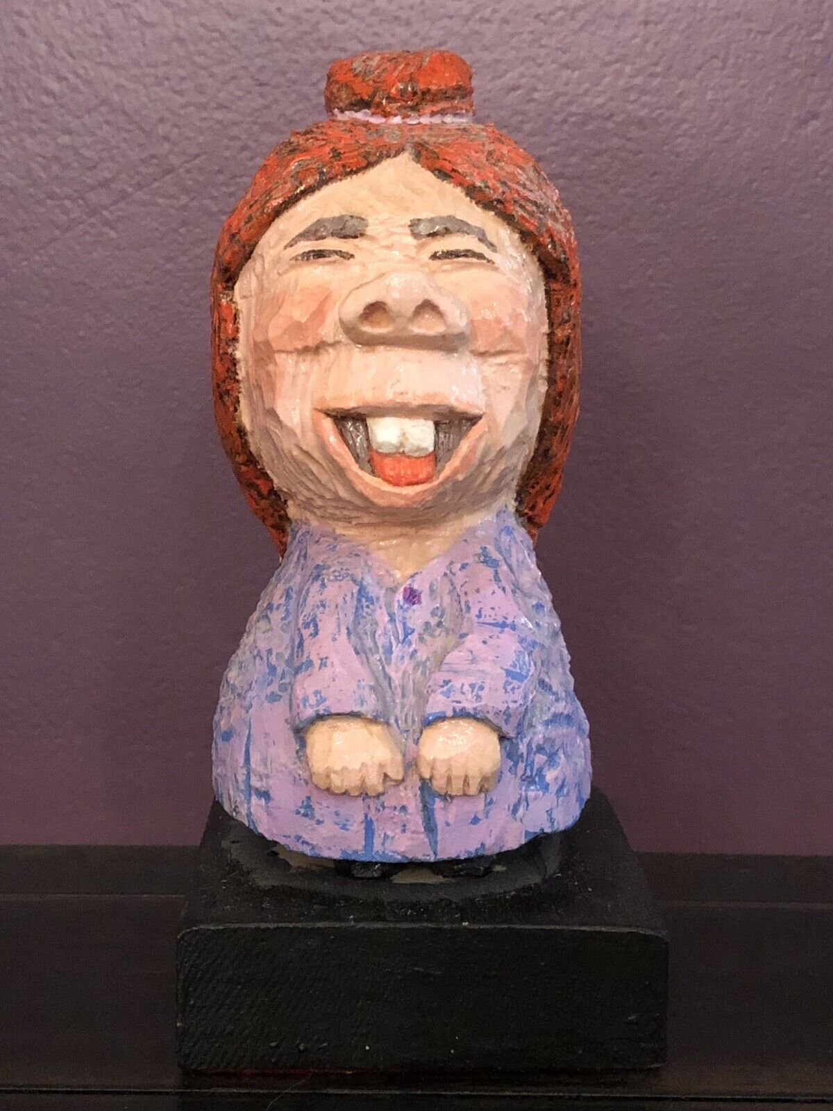 Outsider Art Carved Wood Sculpture UNIQUE Whimsical Bucktooth Caricature 8”0