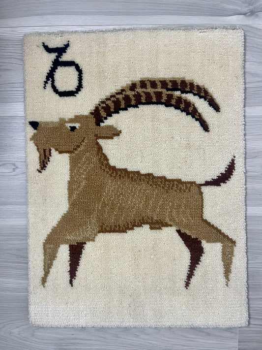Mod 1970s CAPRICORN Schaeffler Chronos Wool Rug Tapestry Germany Vintage Zodiac0