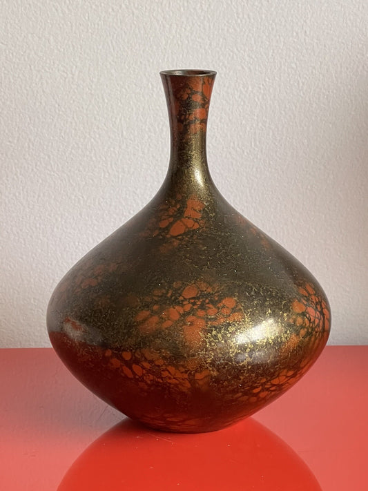 Nippon Craft Marbleized Japanese Enamelware Metalware Vase Murashido Style 8.5”0