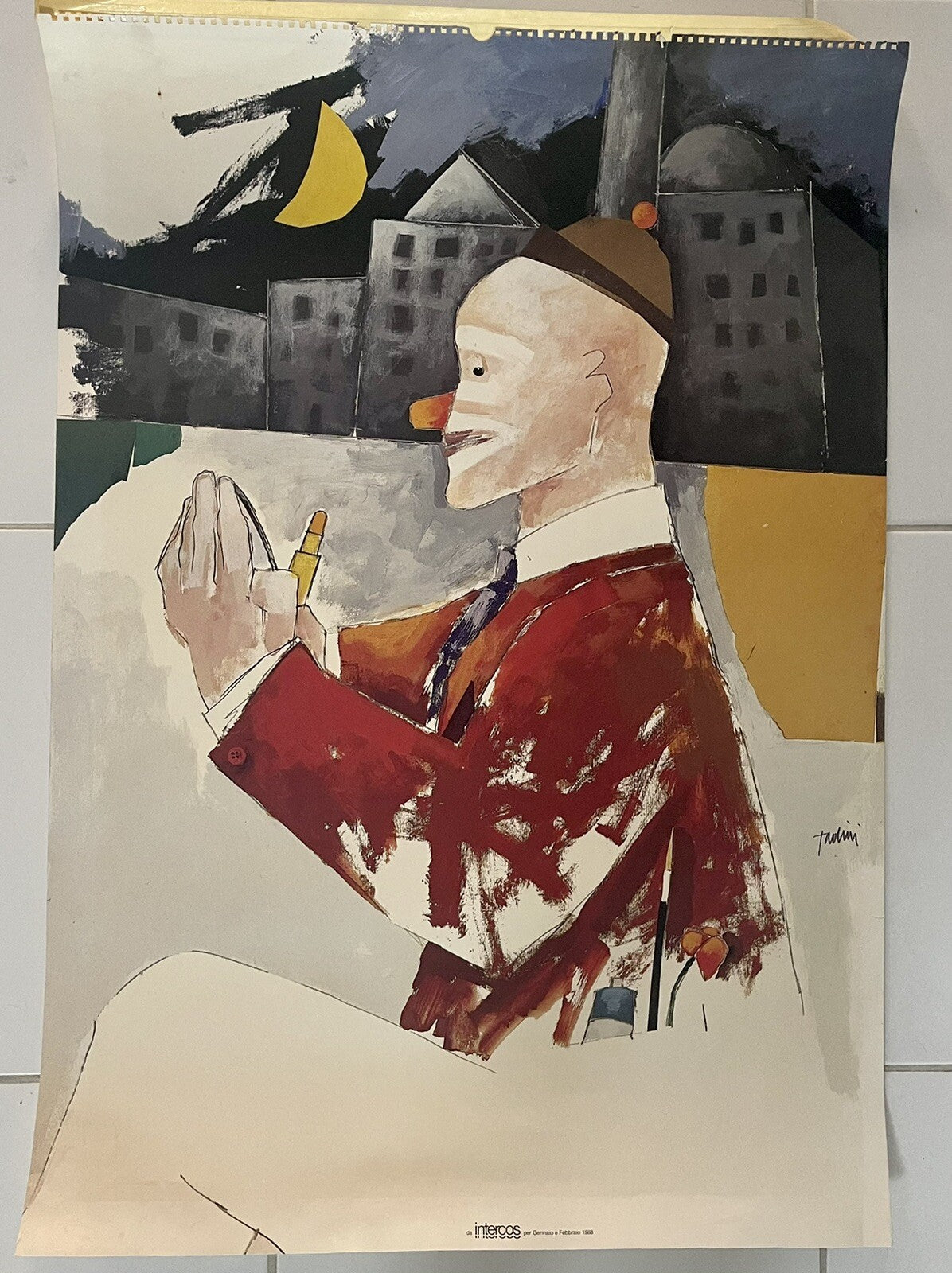 RARE Emilio Tadini 1988 Lithographic Pop Art 27 x 38 Promo Print Memphis Milano1