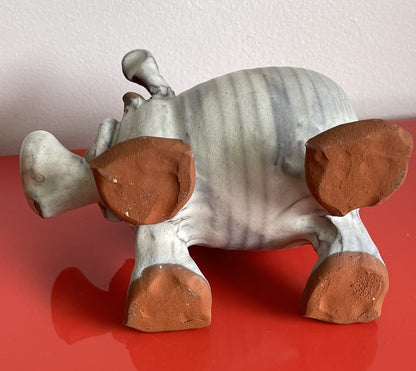 Stoneware Pig Glaze Clay Flower Frog or Pencil Holder Folk Art Pottery Cottage4