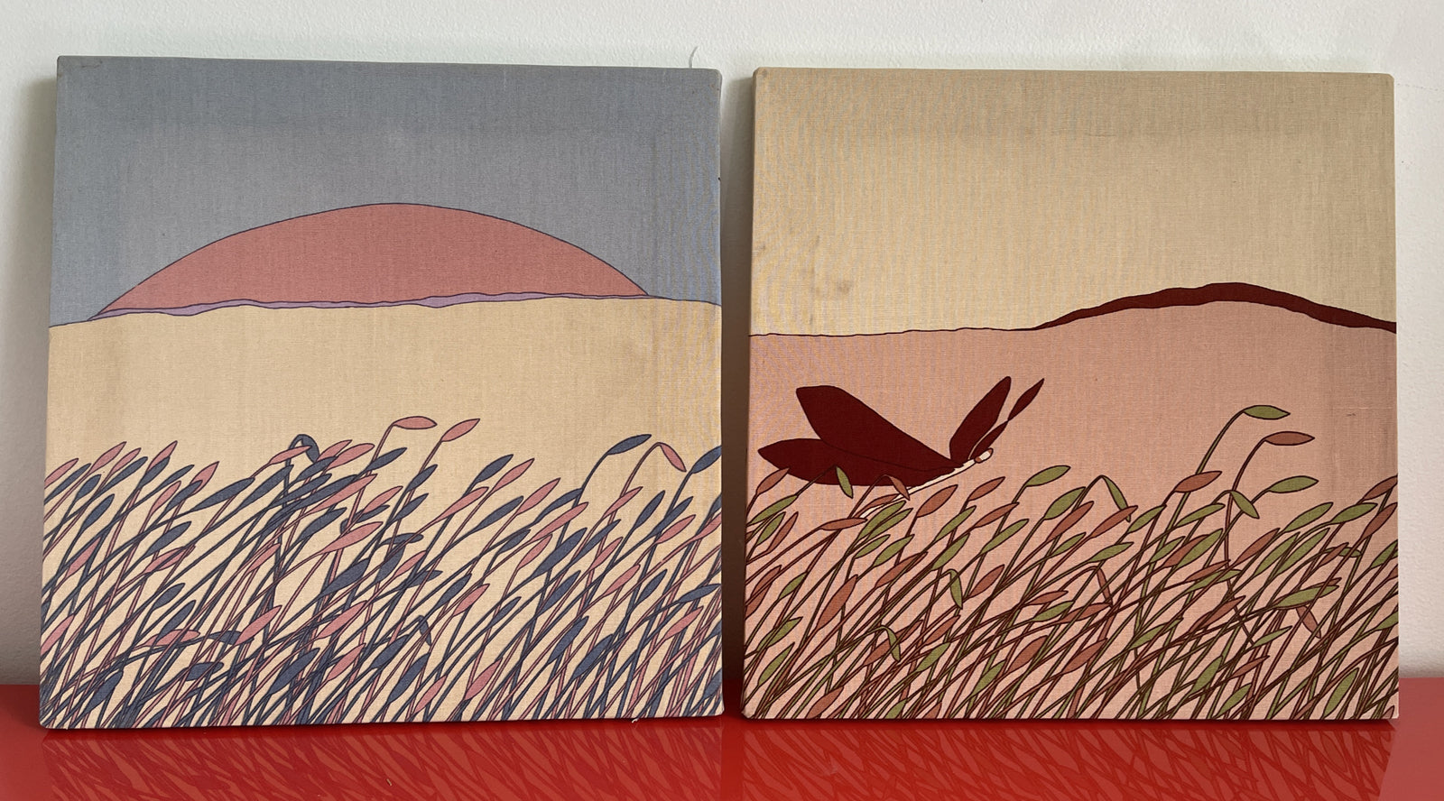 1970s FABRICWERKS Texas Retro Canvas Graphic Art Wall Hanging Pair 16” Square0