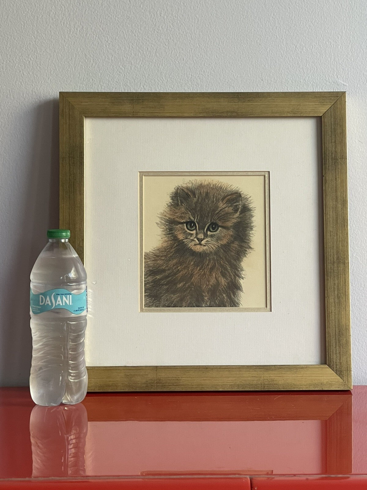 OOAK Cat Kitten Hand-Colored Pastel Lithograph Art Signed Gatterbauer Framed #82