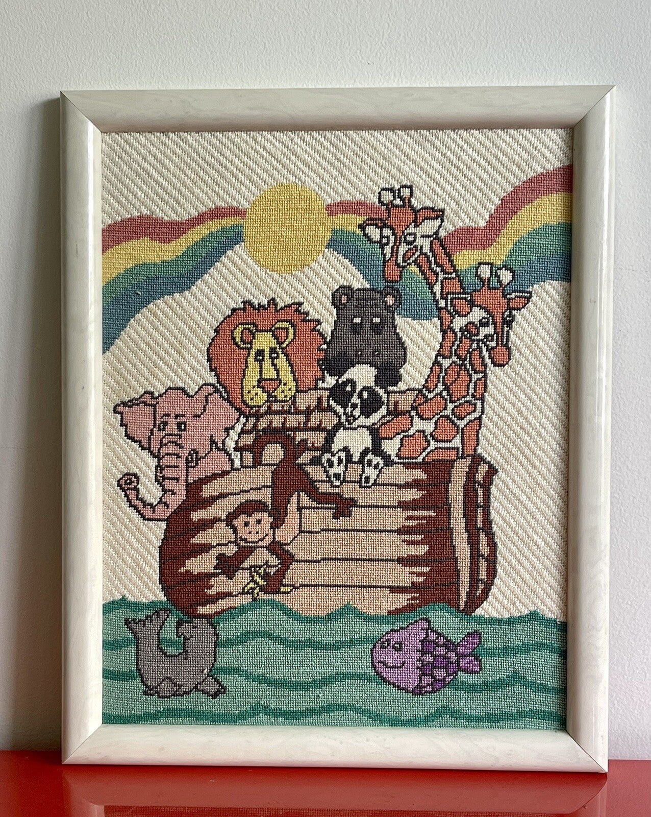 Rainbow Animals Needlepoint Crewel Petit Point Kitsch Retro 70s 80s Noah’s Ark0