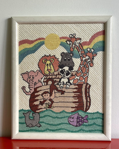 Rainbow Animals Needlepoint Crewel Petit Point Kitsch Retro 70s 80s Noah’s Ark0