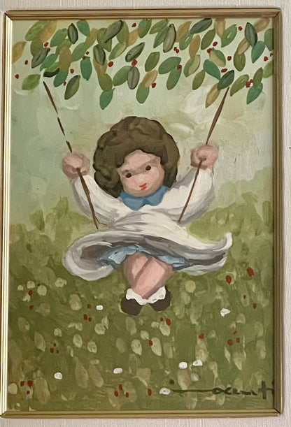 Marcello Innocenti Art Italy Girl On A Swing Orig Painting On Board 1970s Framed0