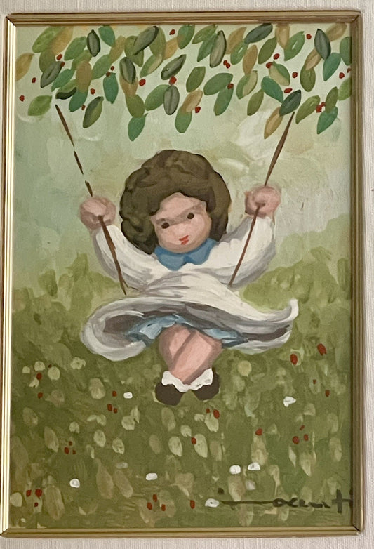 Marcello Innocenti Art Italy Girl On A Swing Orig Painting On Board 1970s Framed0