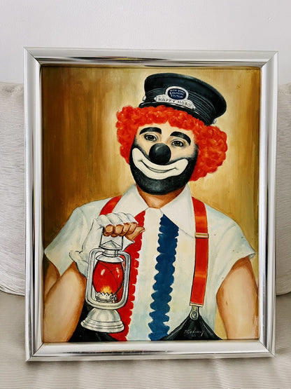 Orig Clown Oil Painting Ken Pederson “Happy Hobo” Alf Maloway Ringling Circus0