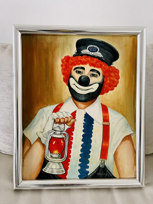 Orig Clown Oil Painting Ken Pederson “Happy Hobo” Alf Maloway Ringling Circus0