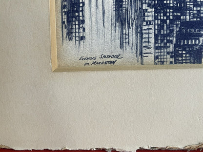 NYC Empire State Building Etching by Alec Stern “Evening Splendor On Manhattan”2