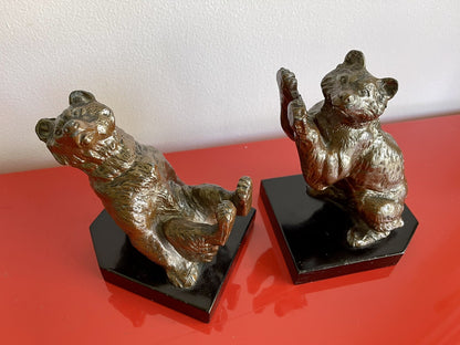 Vintage Frolicking Bear Bookends Louis Albert Carvin (?) Art Deco Marble Base0