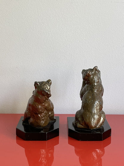 Vintage Frolicking Bear Bookends Louis Albert Carvin (?) Art Deco Marble Base4