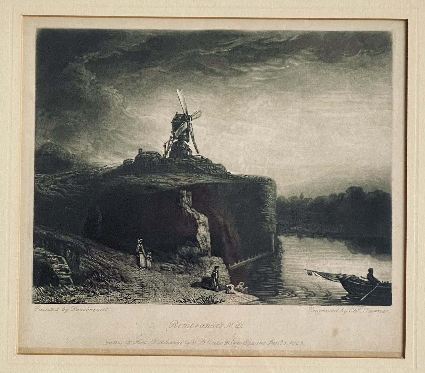 “The Mill” Antique Rembrandt van Rijn Mezzotint Charles Turner 1823 WB Drake1