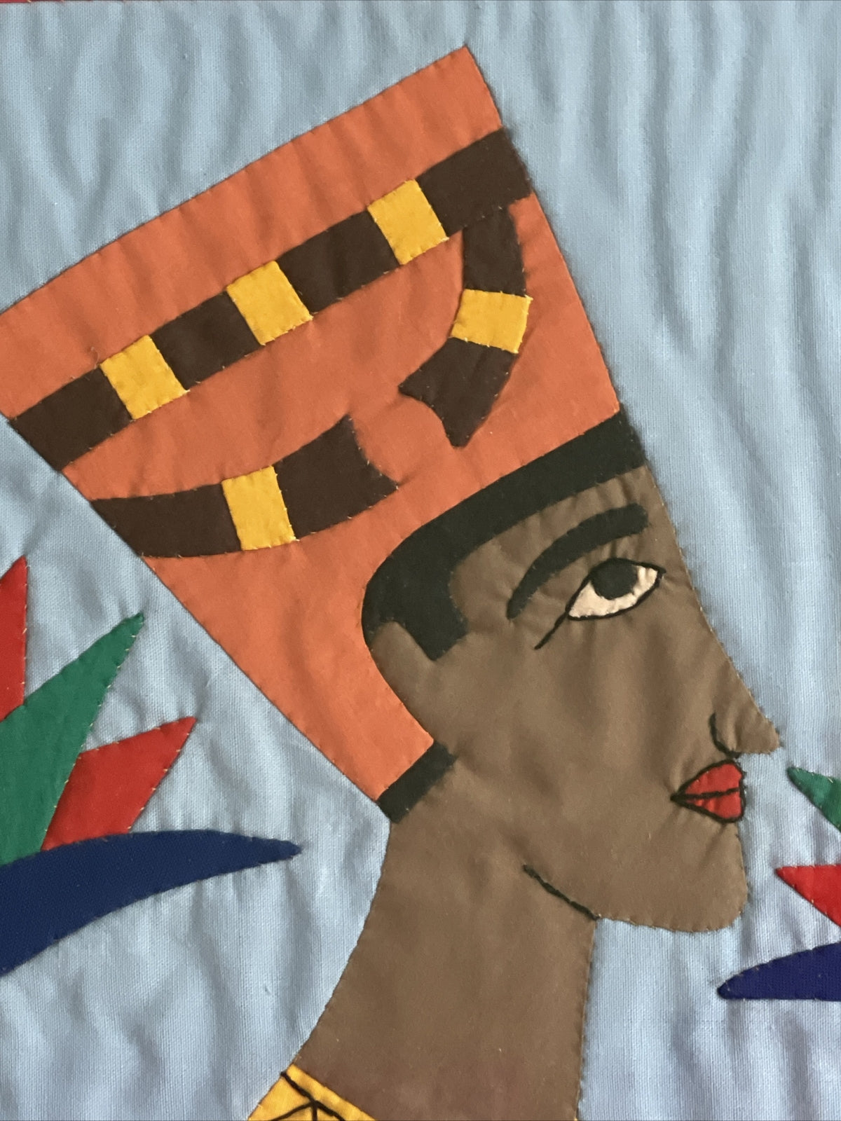 Quilted Trapunto Fabric Framed Art HISTORIC EGYPTIAN 18” Vintage 1970s 1980s2