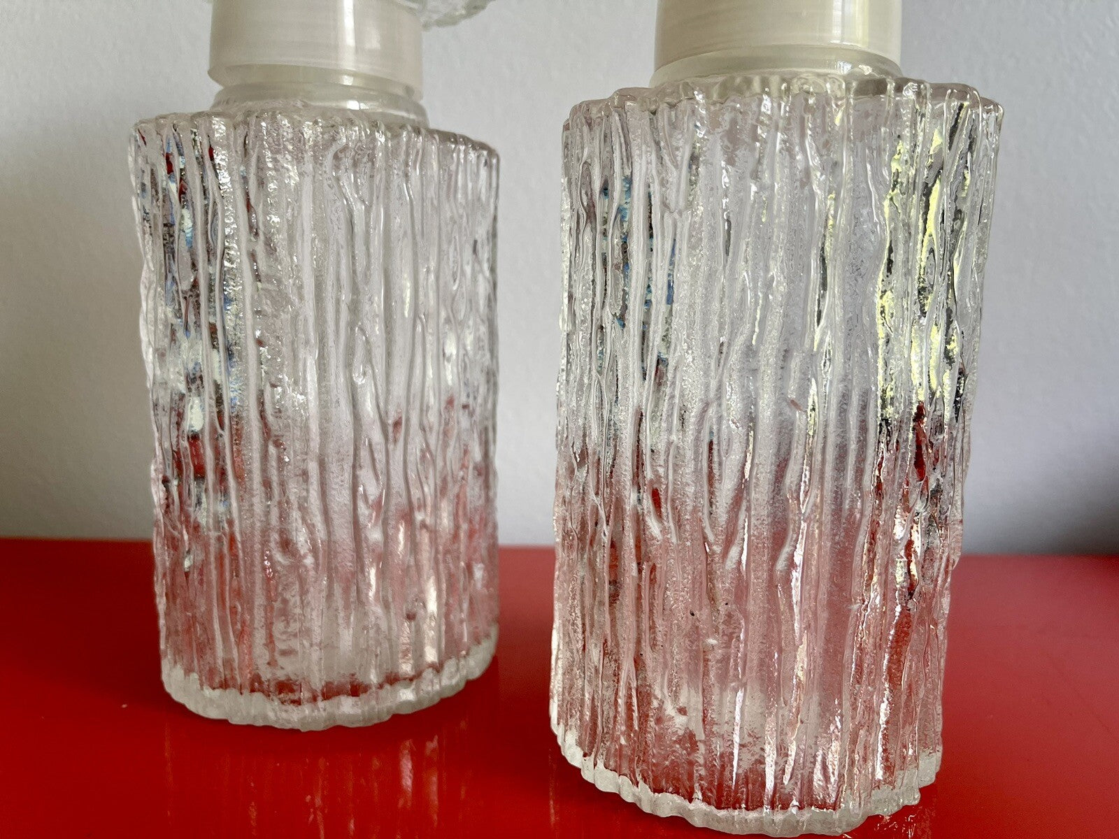 Retro Liquor Decanter Pair DBGM Bark Textured Glass Scandinavian Modern Style x21