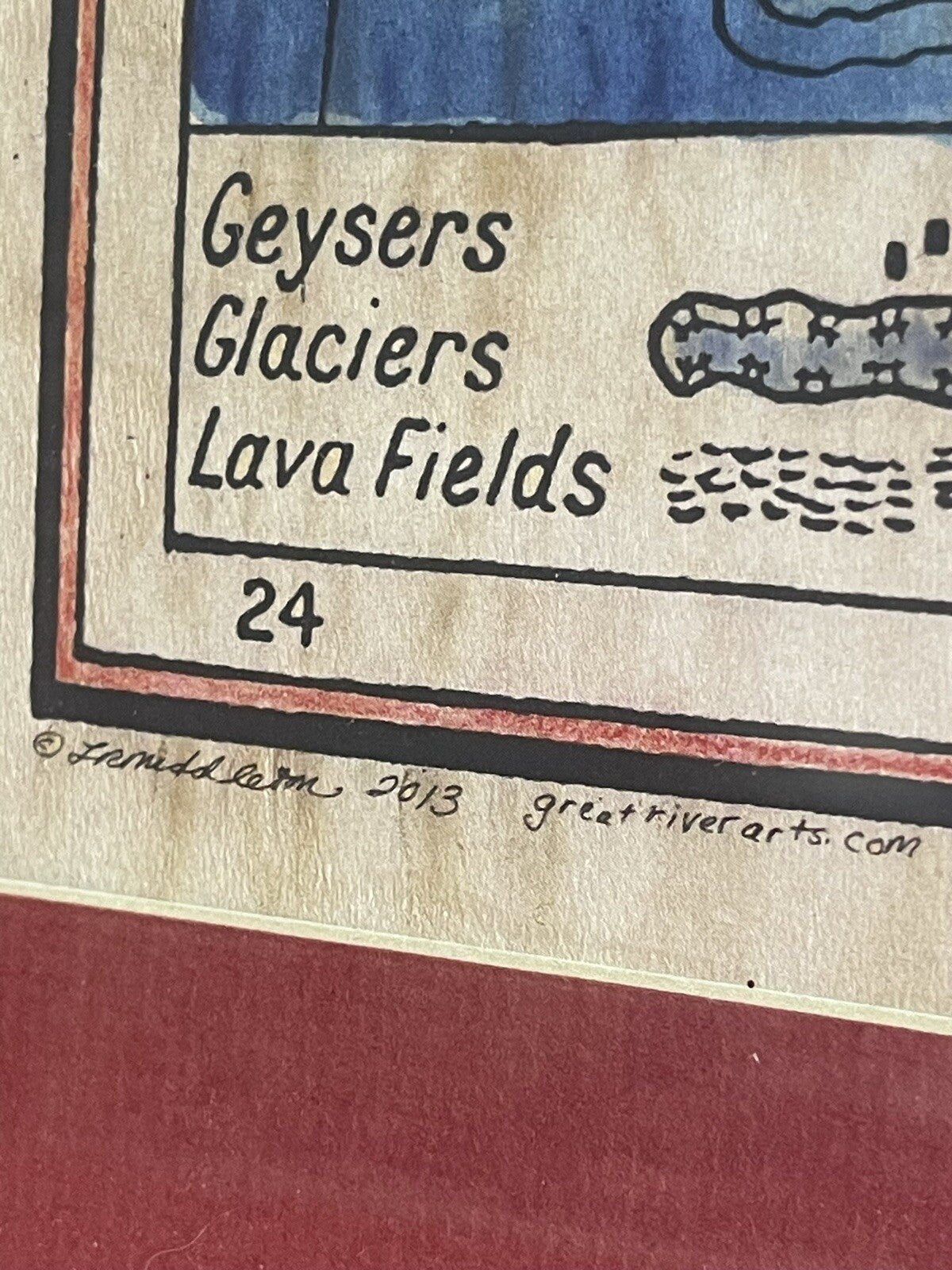 Hand Colored Iceland Historical Map Lisa Middleton Geysers Glaciers Lava Fields2