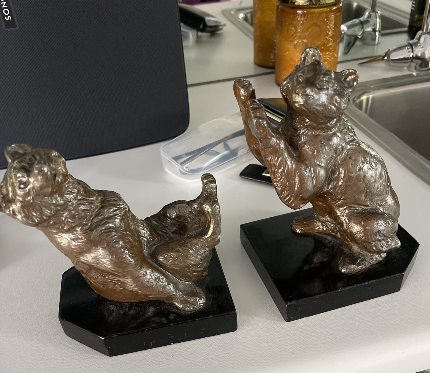 Vintage Frolicking Bear Bookends Louis Albert Carvin (?) Art Deco Marble Base9