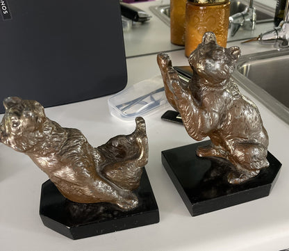 Vintage Frolicking Bear Bookends Louis Albert Carvin (?) Art Deco Marble Base9