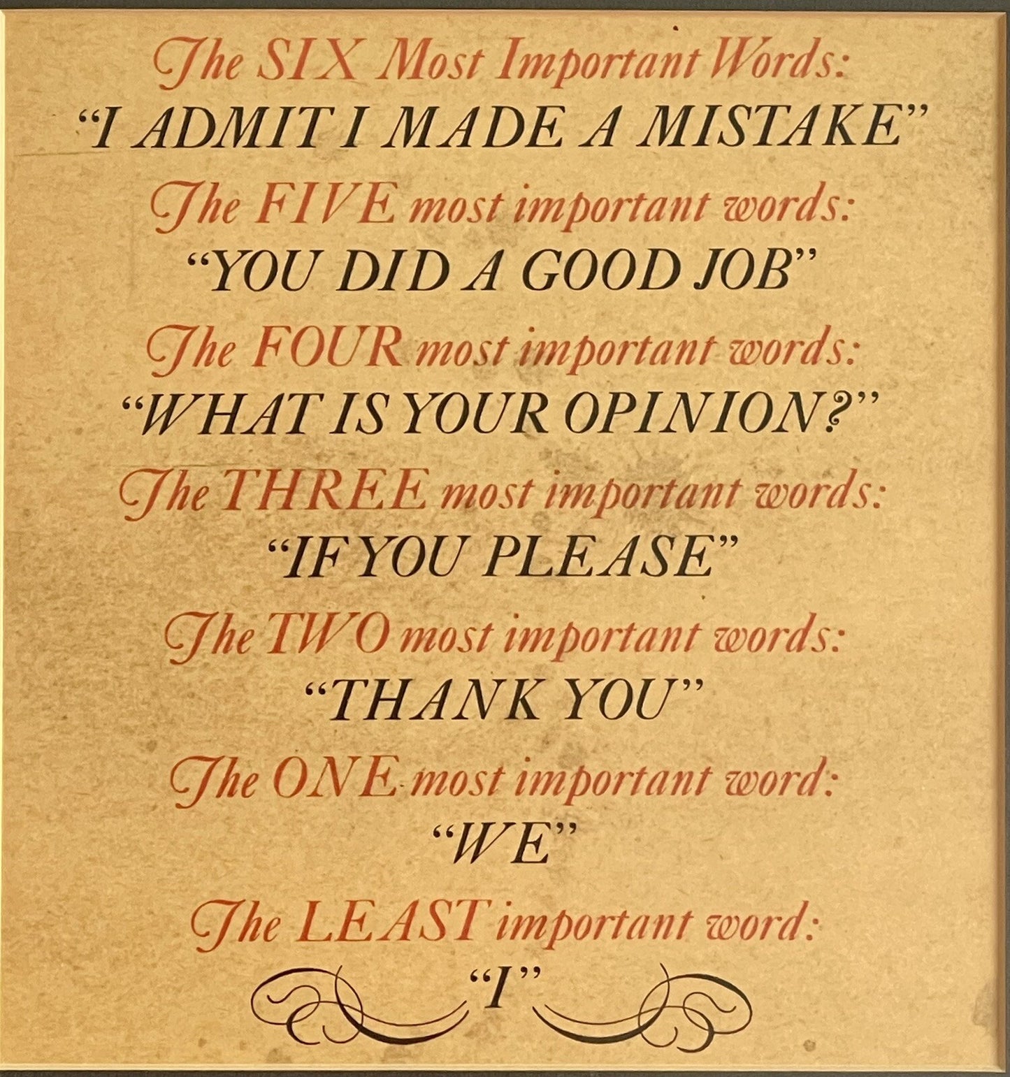 Most Important Words Vintage Retro Framed Graphic Art Business Life Motto Maxim0