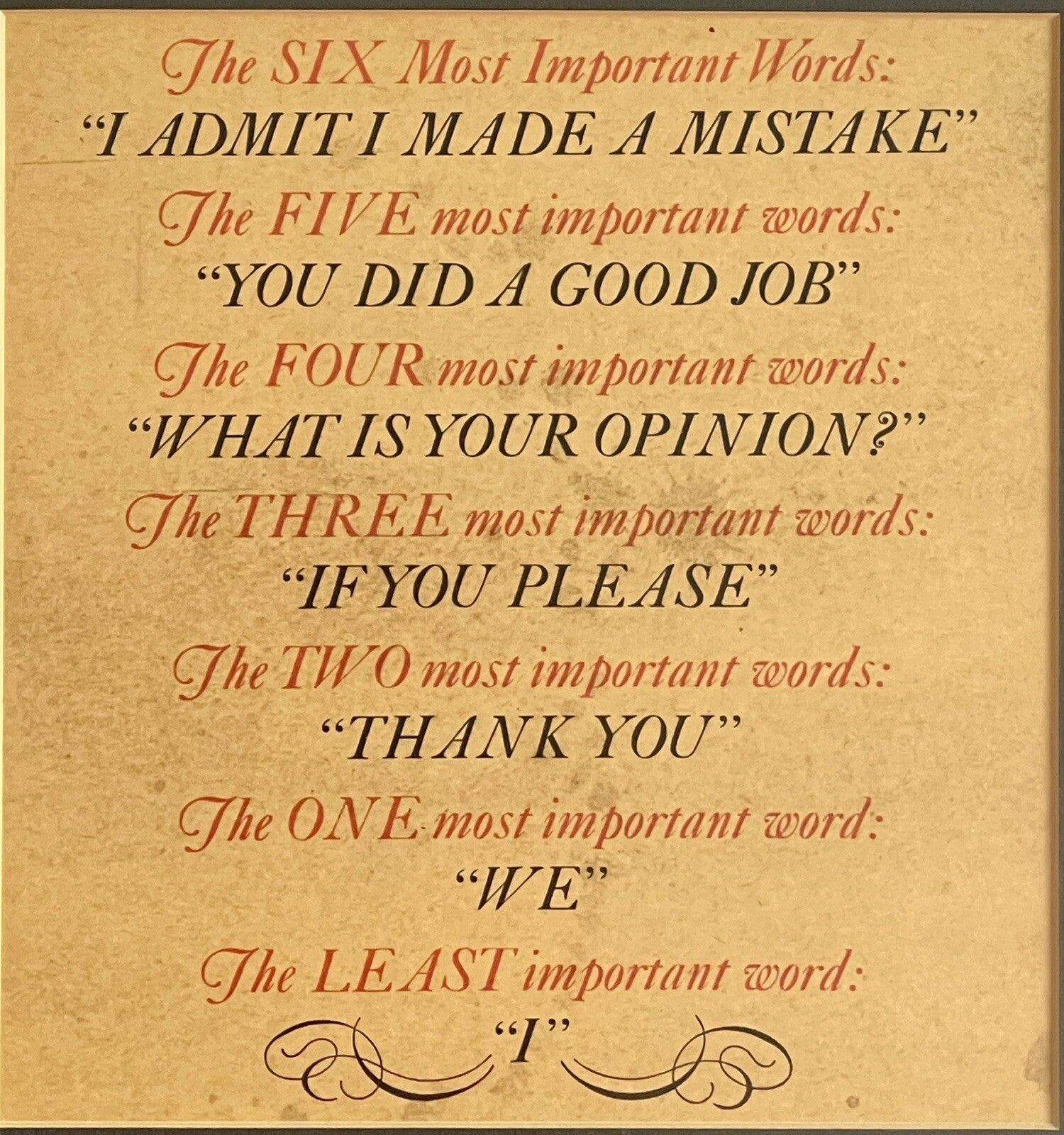 Most Important Words Vintage Retro Framed Graphic Art Business Life Motto Maxim0