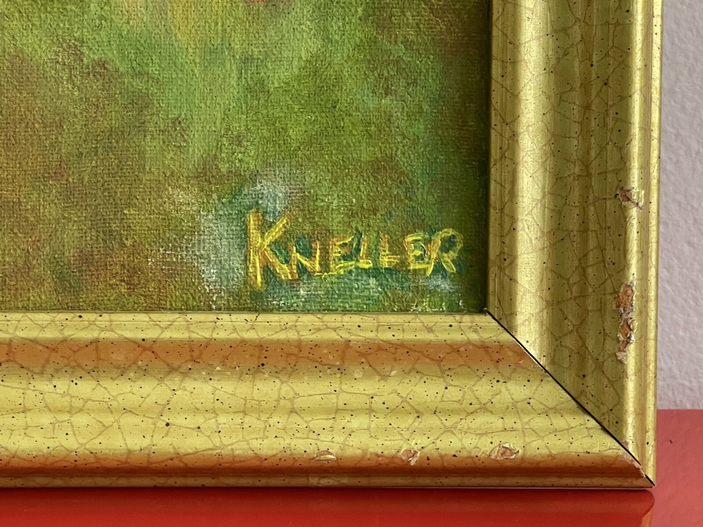 BULL IN THE GRASS Signed KNELLER Outsider Amateur Art 14” x 16” Framed Quirky2