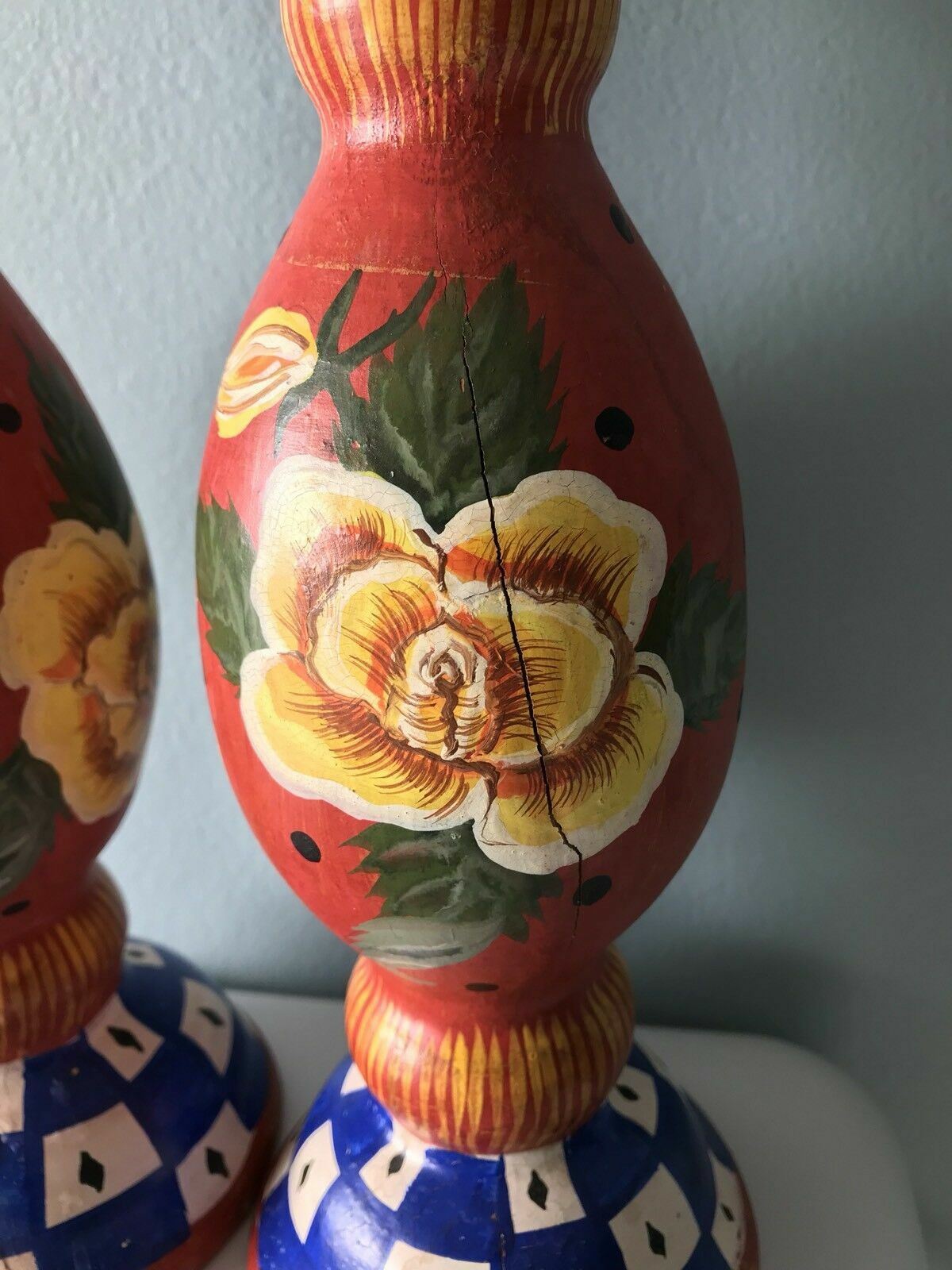 Tracy Porter Signed Candlestick Pair Hand Painted 1995 AS IS Shabby Chic Country2