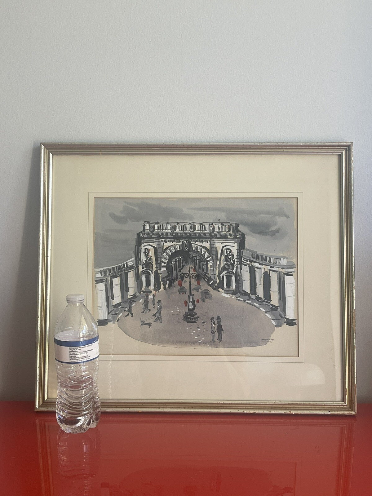 Orig. 1950 Parisian Arch Painting Fine Art Midcentury Watercolor Gouache Signed4