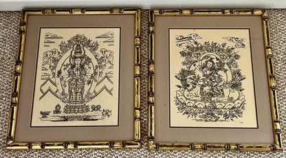 T Muni Australian Artist Framed Mandala Goddess Dharma Buddhist Ink & Gold PAIR0