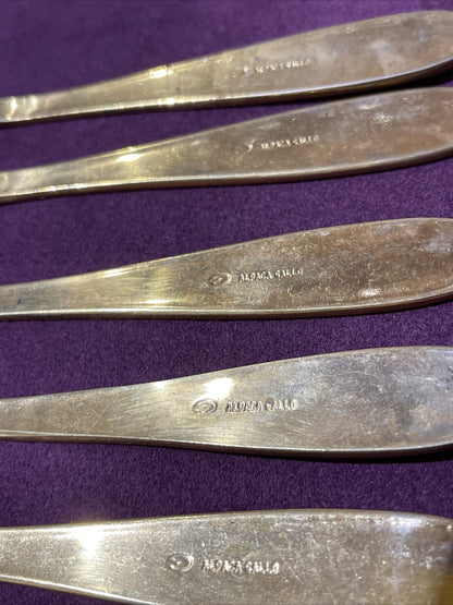 Antique Gallo Alpaca Fish Knives Set of 5 Gold Plated Ornate Enamel Estate MCM3